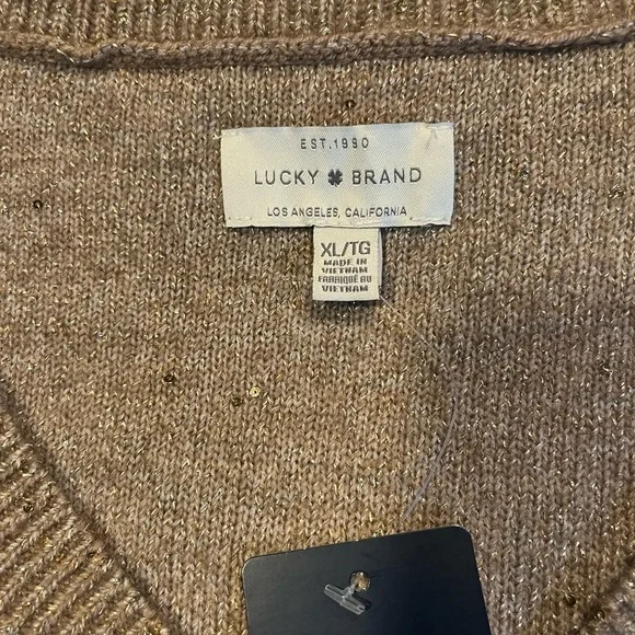 NWT Lucky Brand Gold V-Neck Sweater XL - Picture 7 of 13